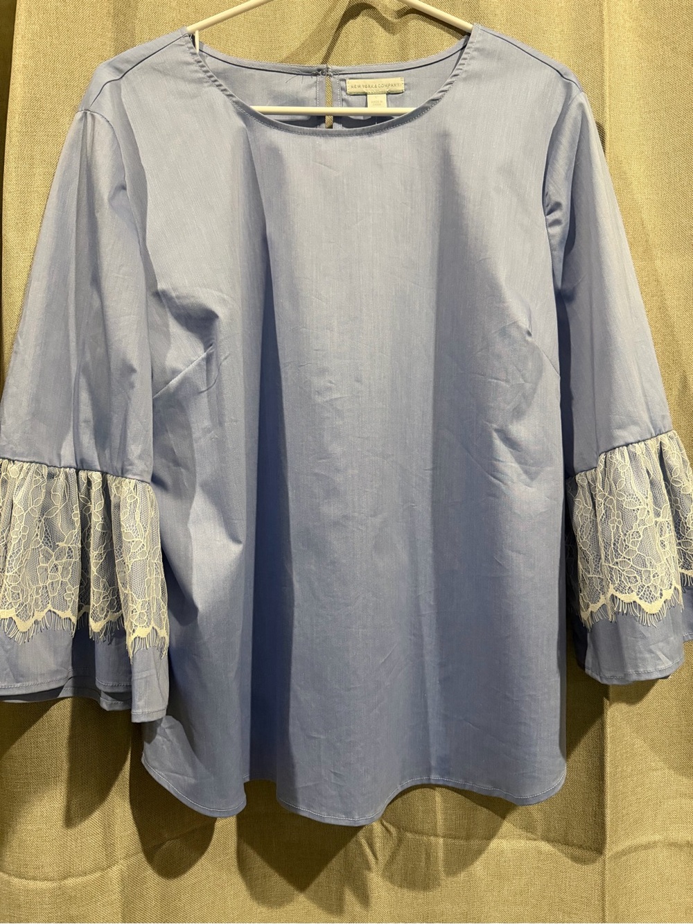 NWT New York and Company Lace-Trim Light Blue Women’s Blouse L